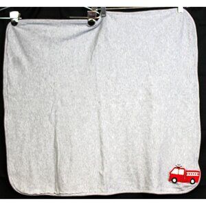 Carters Just 1 Yr Firetruck Baby Blanket Grey 28" x 28" Stroller Car Seat Swaddl
